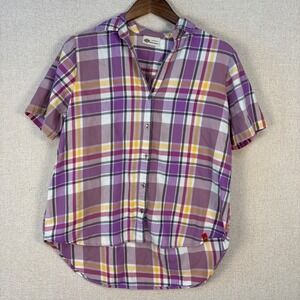 Dickies Womens Purple Plaid Short Sleeve Button Down Shirt Cotton FS093PDU L